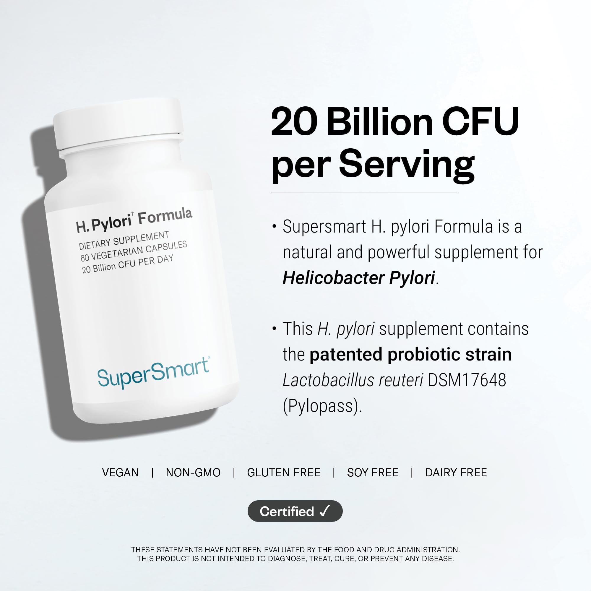 Supersmart H. Pylori uso diario con mano sujetando cápsulas, transmitiendo facilidad de incorporación