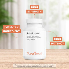 Frasco de 90 cápsulas de Supersmart Paradoxine, opción vegetariana y libre de gluten.