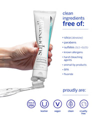 Supersmile etiqueta con ingredientes y beneficio de baja abrasividad