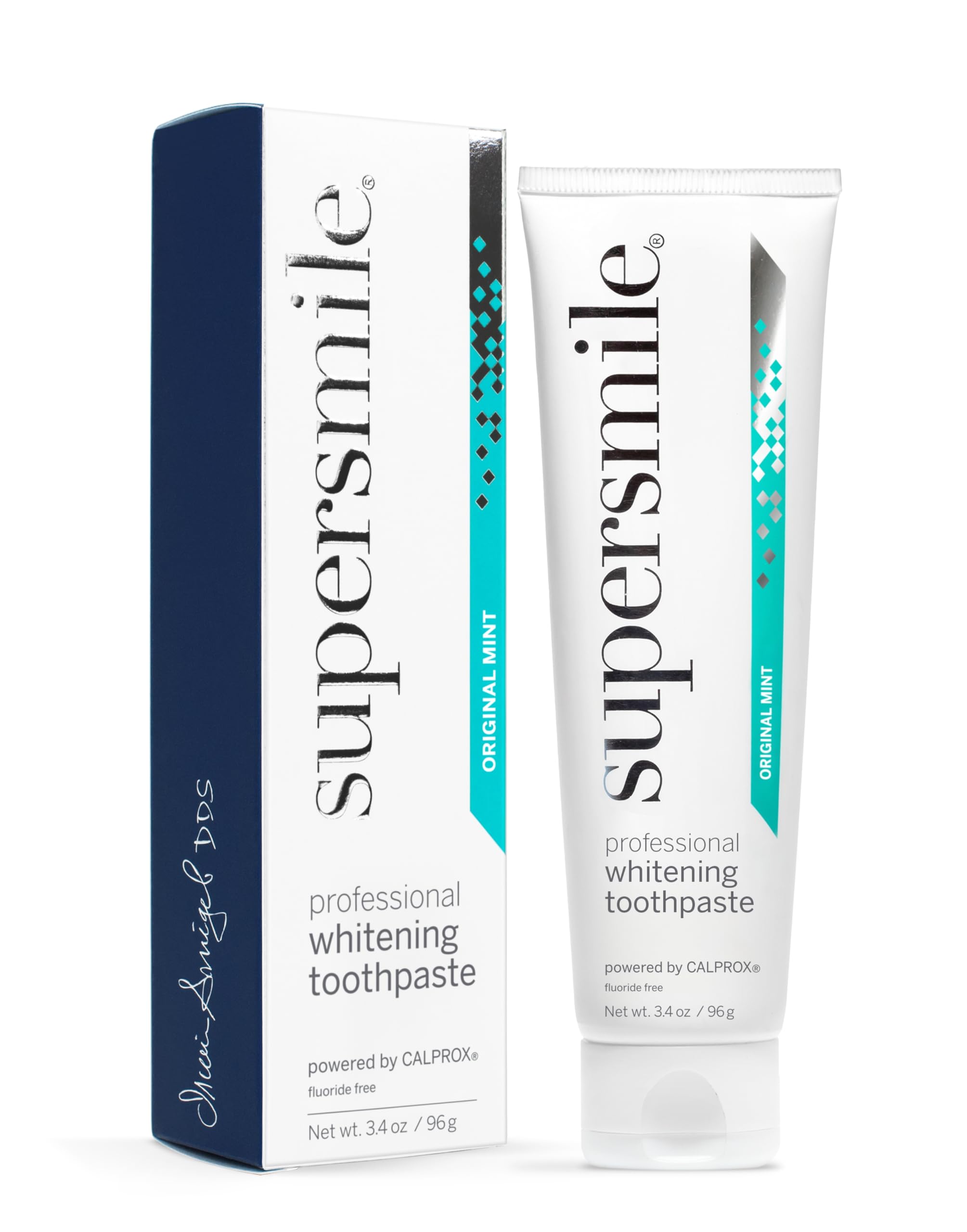 Supersmile tubo frontal mostrando diseño y beneficio de blanqueado