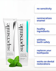 Supersmile persona cepillándose para resultados visibles en 7 días