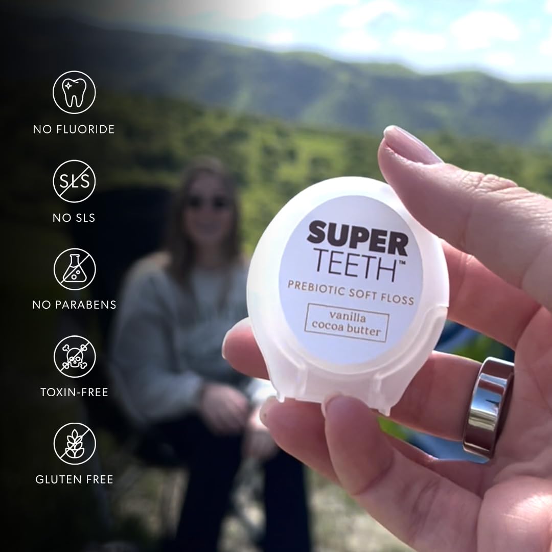 SUPER TEETH etiqueta con hidroxiapatita y xilitol destacando ingredientes