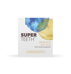 SUPER TEETH frente del empaque mostrando hilo dental y beneficios visibles