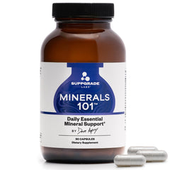 Suppgrade Labs frasco frontal mostrando diseño y beneficio equilibrio mineral