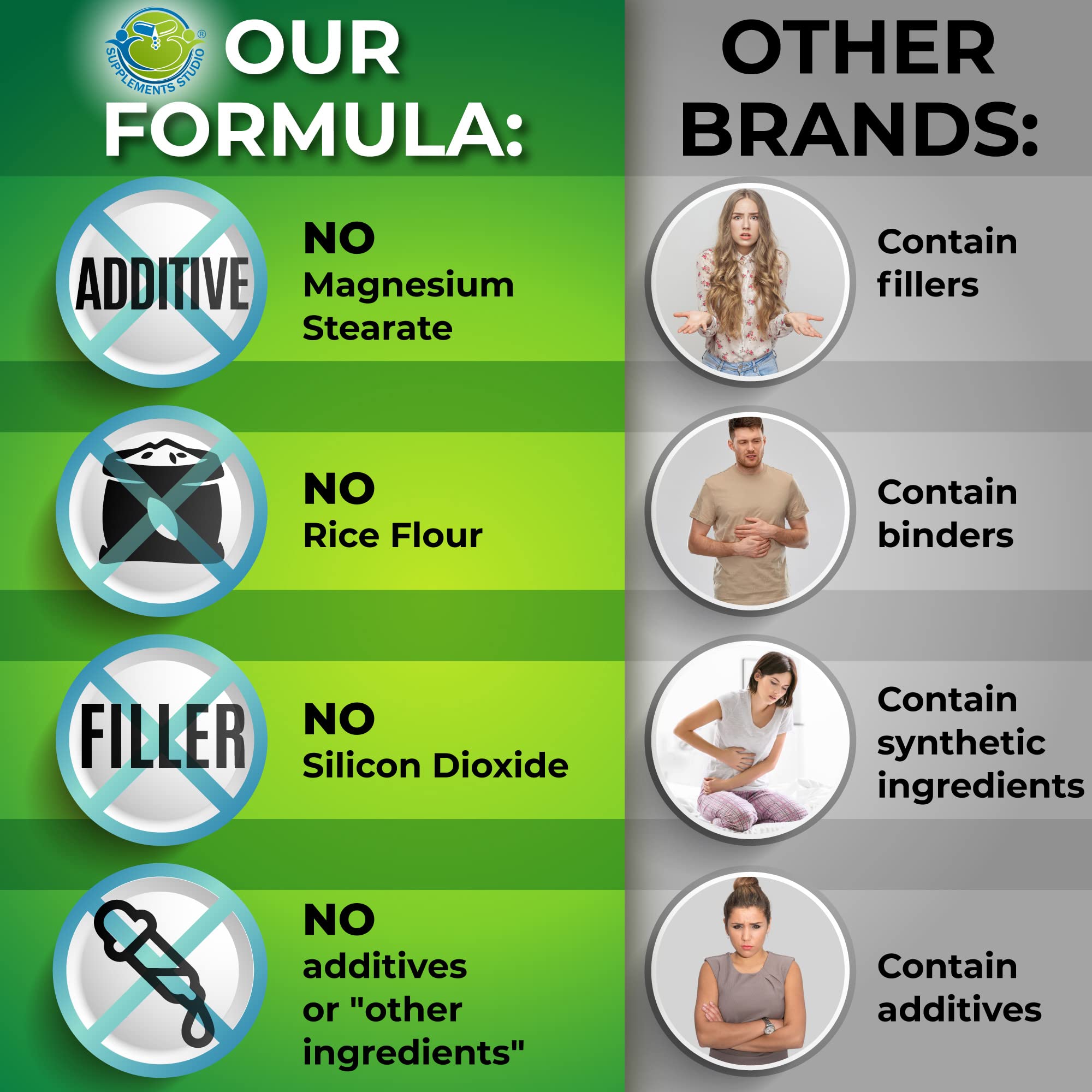 SUPPLEMENTS STUDIO botella abierta con cápsulas y enfoque en pureza