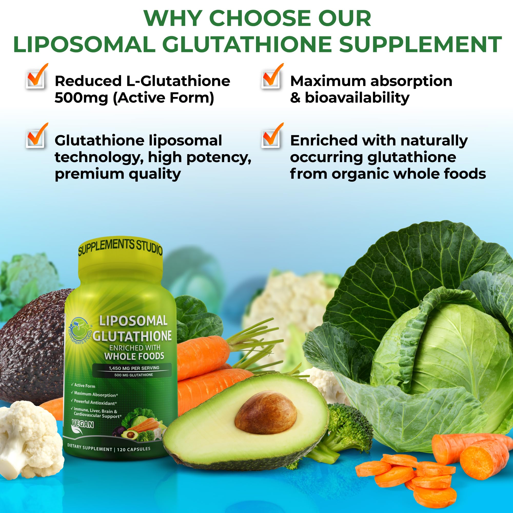 SUPPLEMENTS STUDIO primer plano de cápsula liposomal, detalle para mejor absorción