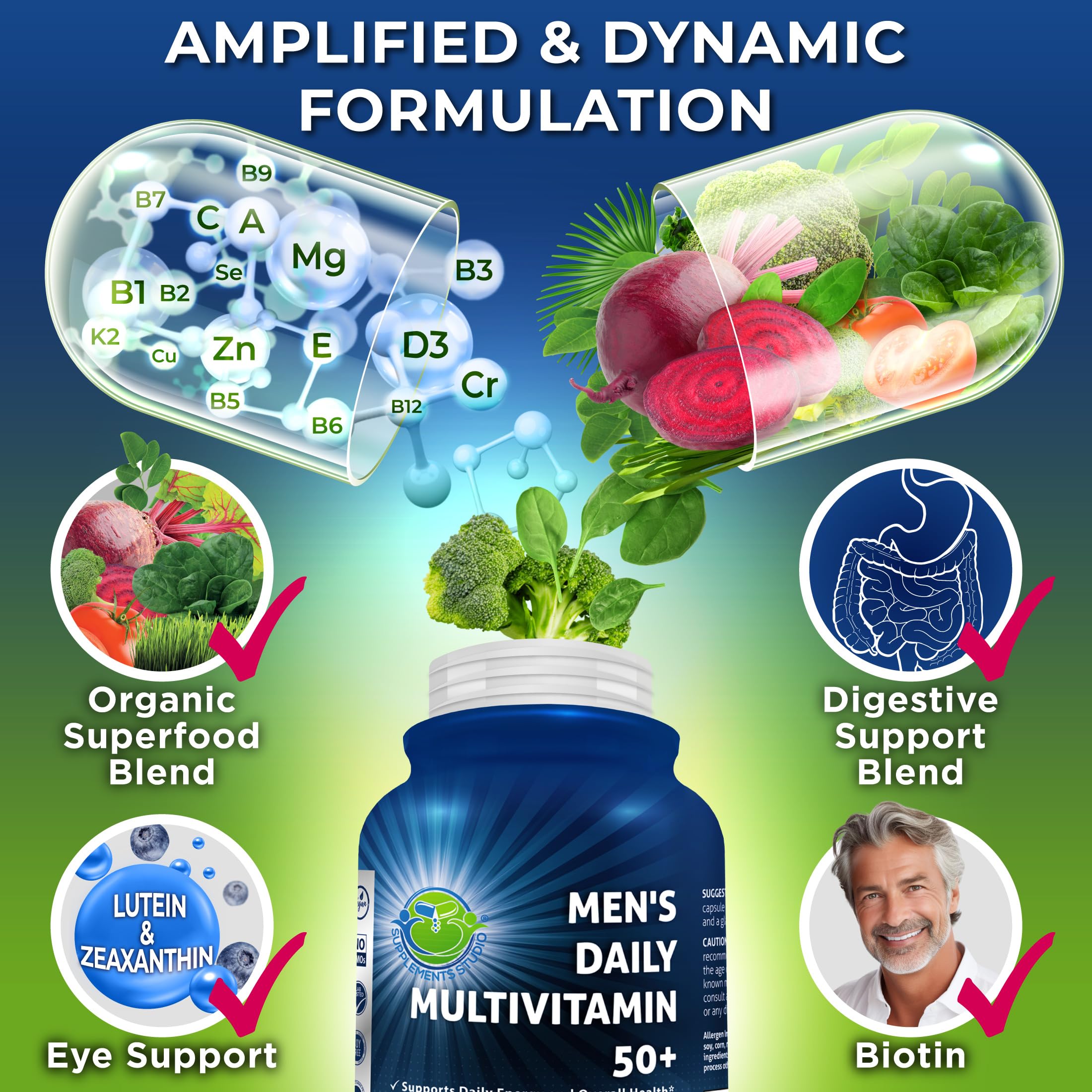 SUPPLEMENTS STUDIO cápsula en mano que muestra tamaño fácil de tragar