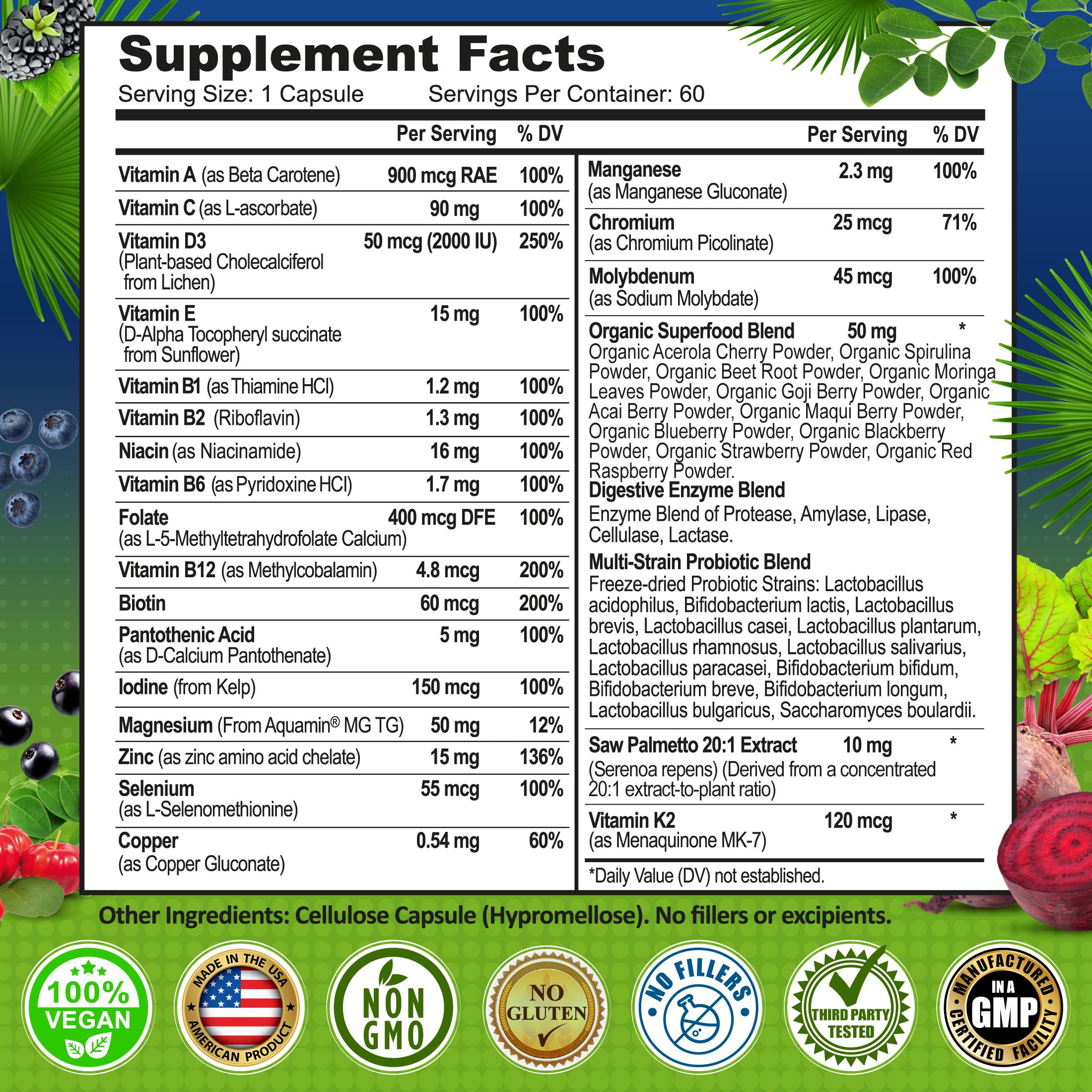 SUPPLEMENTS STUDIO etiqueta con datos nutricionales y control de calidad
