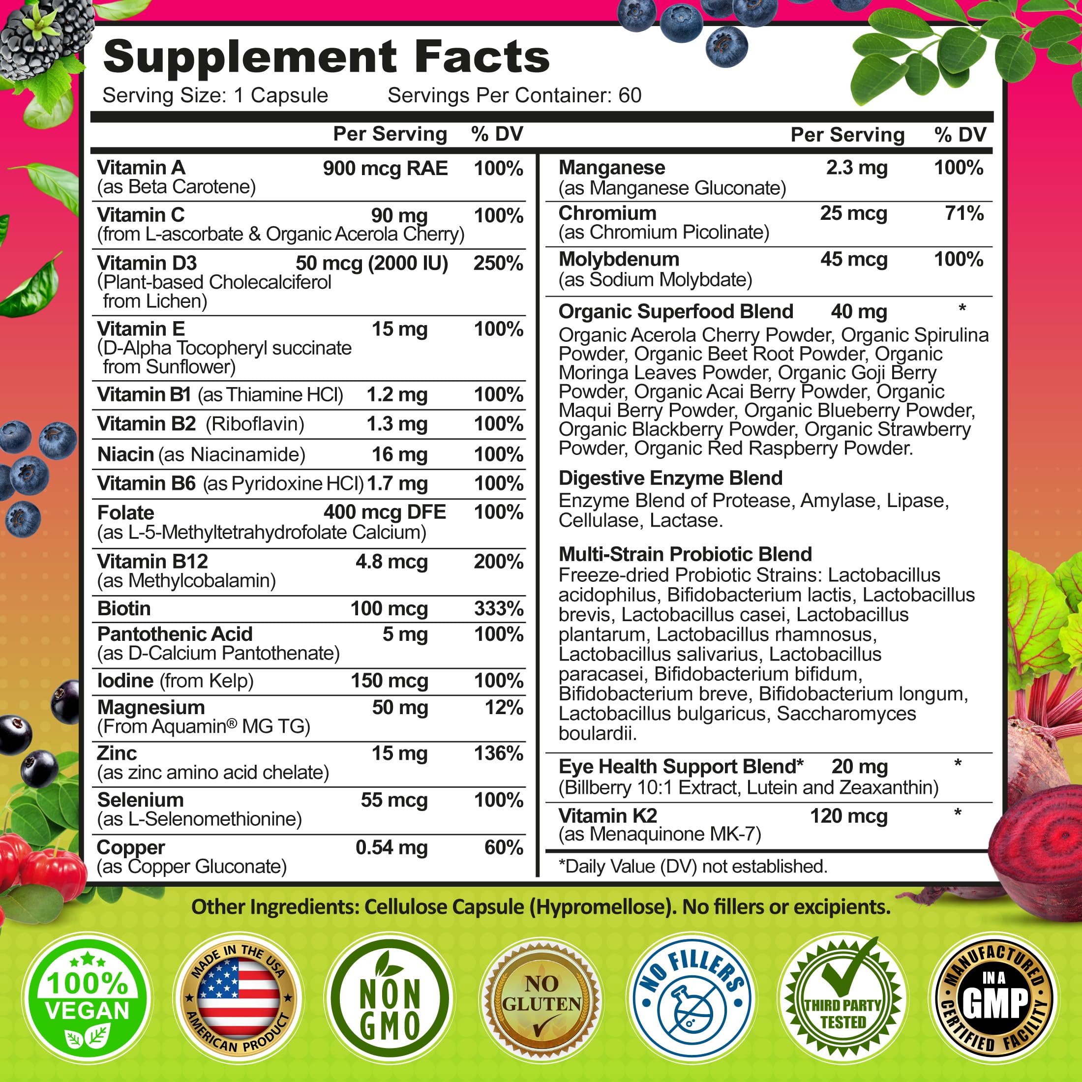 SUPPLEMENTS STUDIO etiqueta con información nutricional y pruebas de laboratorio