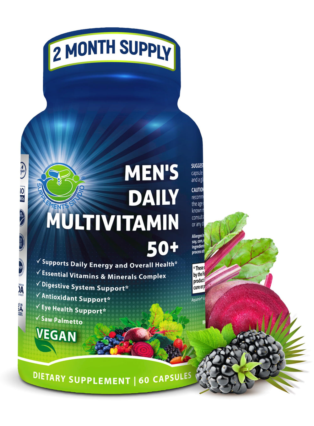 SUPPLEMENTS STUDIO frasco delantero mostrando la etiqueta y beneficios clave