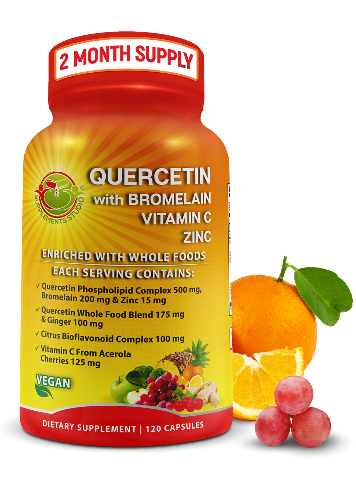 SUPPLEMENTS STUDIO frasco frontal mostrando etiqueta y beneficios claros