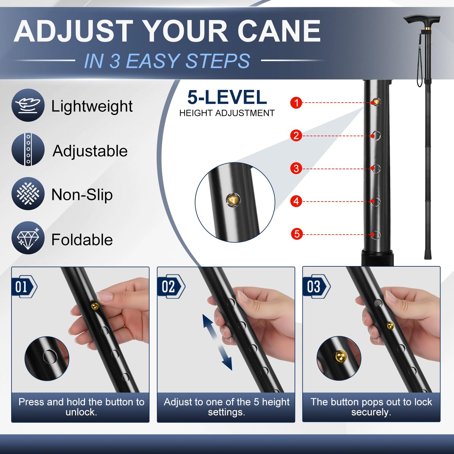 supregear bastón plegado compacto ideal para viajes