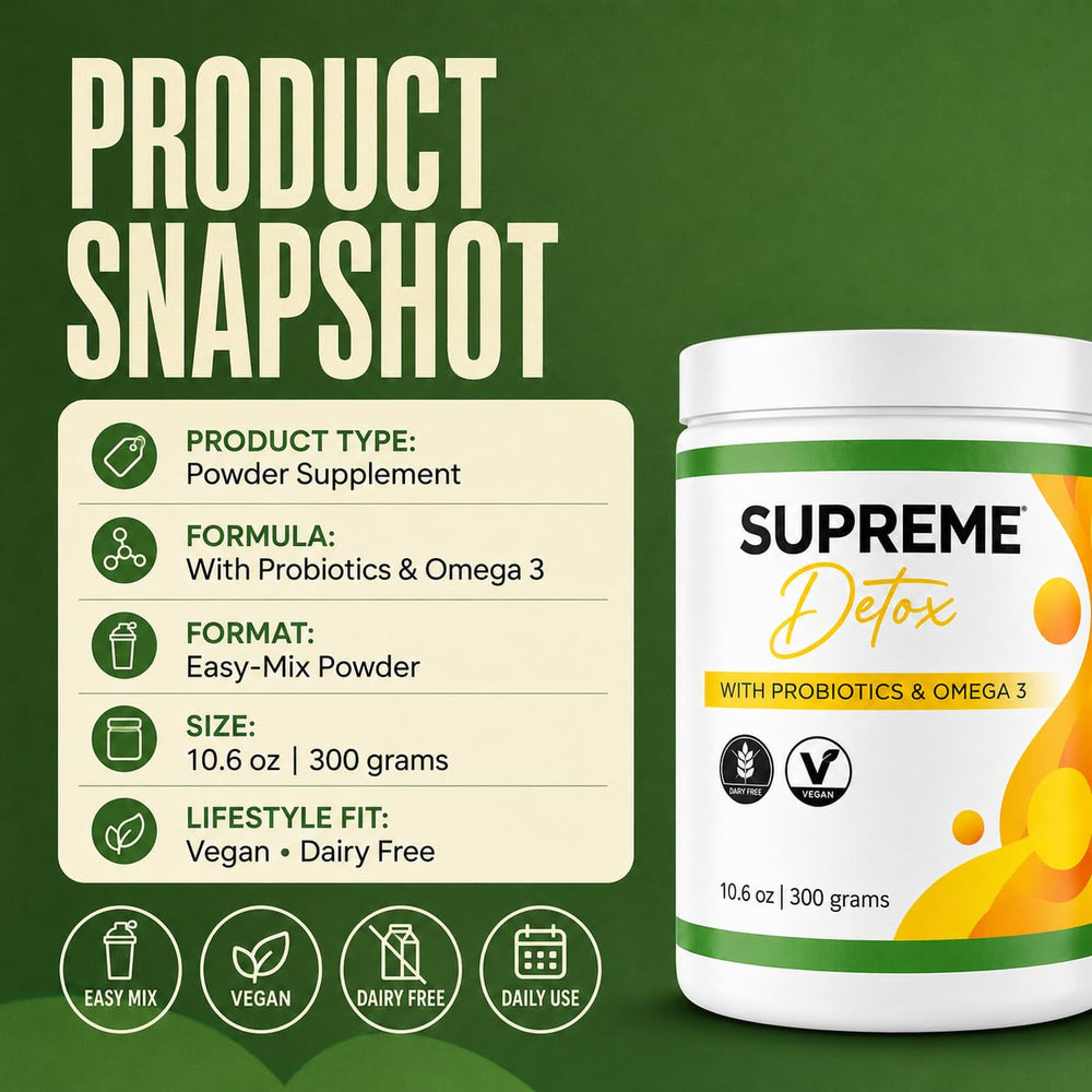 Supreme Detox bote abierto con cucharita, ración lista para medir