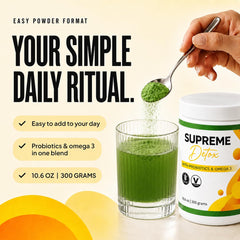 Supreme Detox en mesa de desayuno saludable, integración a la rutina
