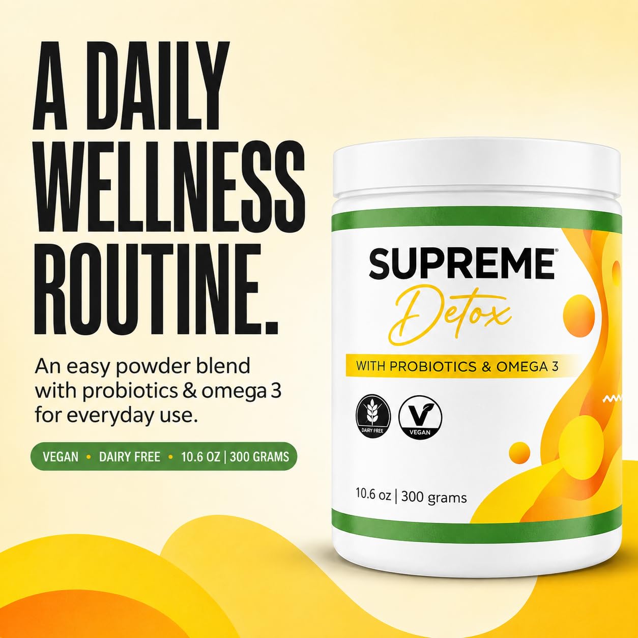 Supreme Detox mezcla en vaso transparente, disolución uniforme y rápida