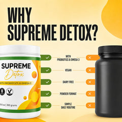 Supreme Detox comparado con manos para ver tamaño práctico del envase