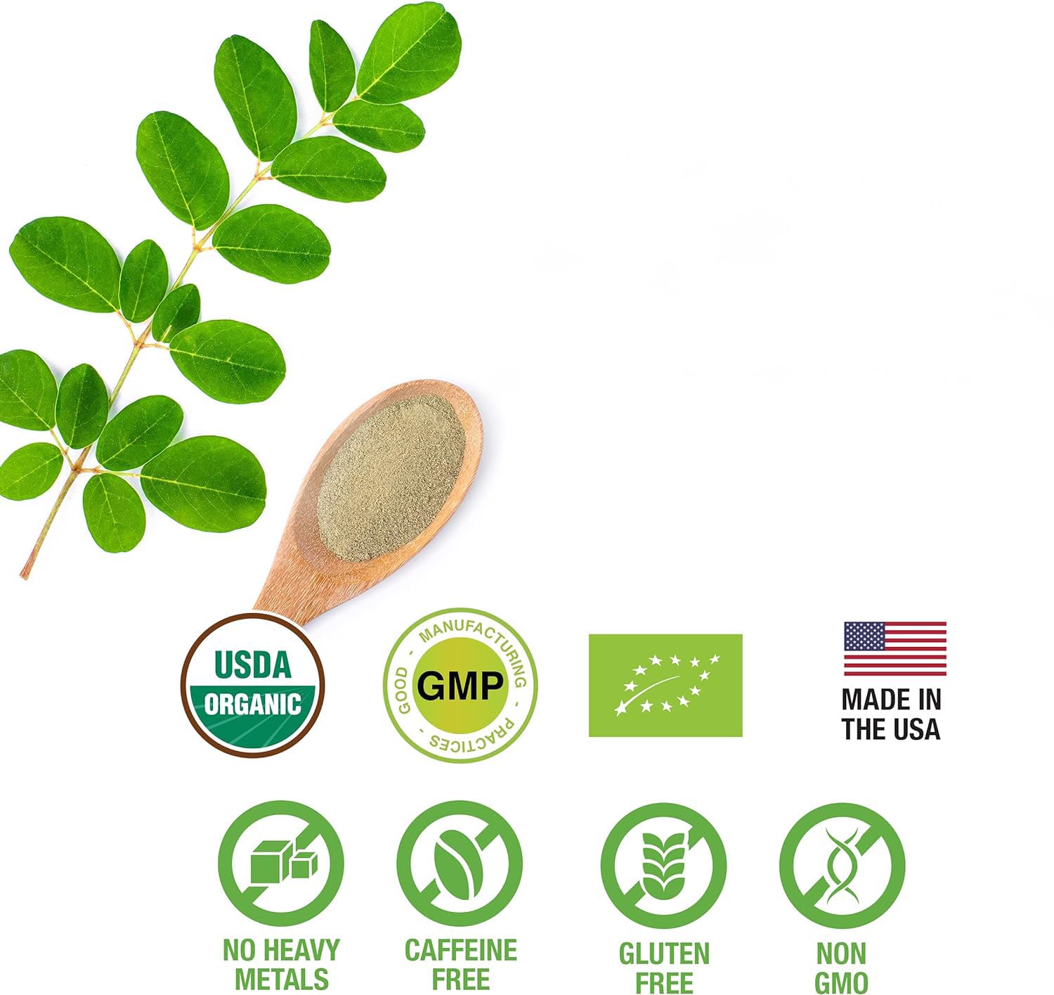 SUPREME HERBALS comparación de tamaño con cuchara y balanza para dosificación precisa