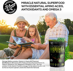 SUPREME HERBALS polvo verde textura fina detalle para mezclar fácilmente en bebidas