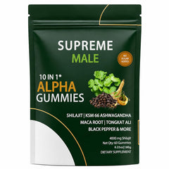 SUPREME MALE envase frontal mostrando 60 gomitas y conveniencia