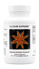 Supreme Nutrition frasco frontal de Illicium con etiqueta visible y ventaja de pureza