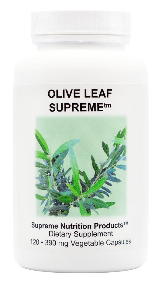 Supreme Nutrition frente del frasco 120 cápsulas, envase claro y etiqueta informativa