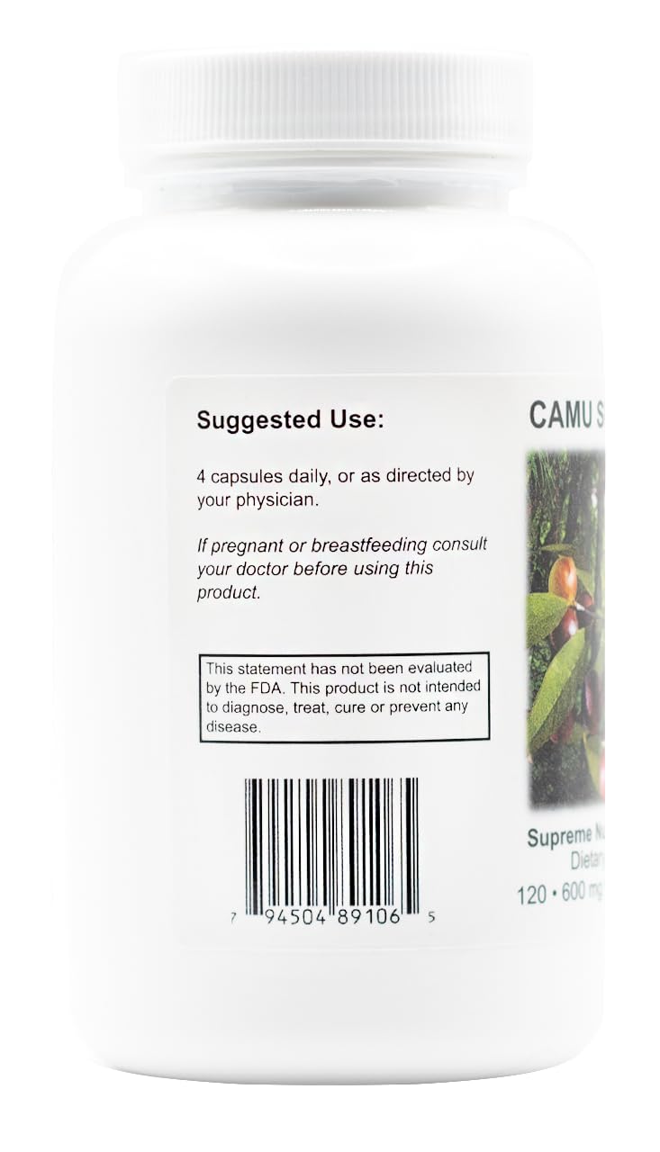 Polvo de camu camu en primer plano Supreme Nutrition, textura natural