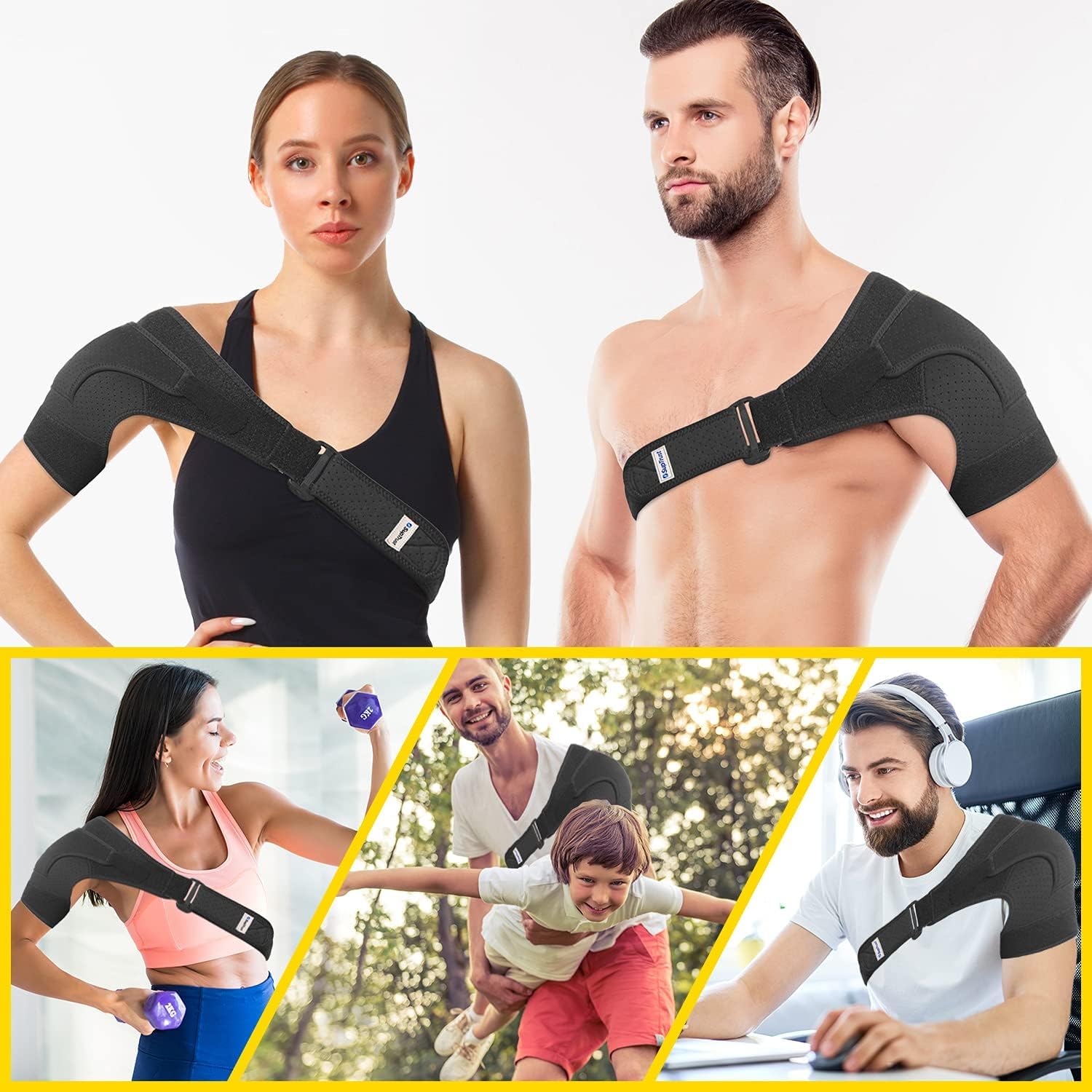 Suptrust soporte en uso por mujer bajo la ropa con perfil discreto y cómodo