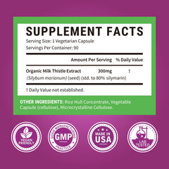 Surebounty etiqueta con datos de 300 mg y 80% silymarin para confianza