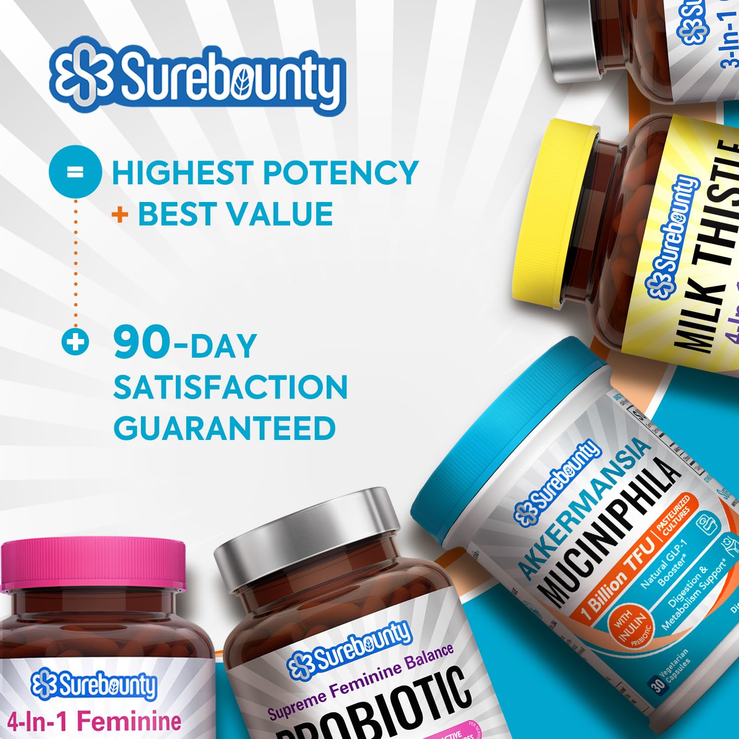 Surebounty packaging sobre mesa resaltando suministro mensual