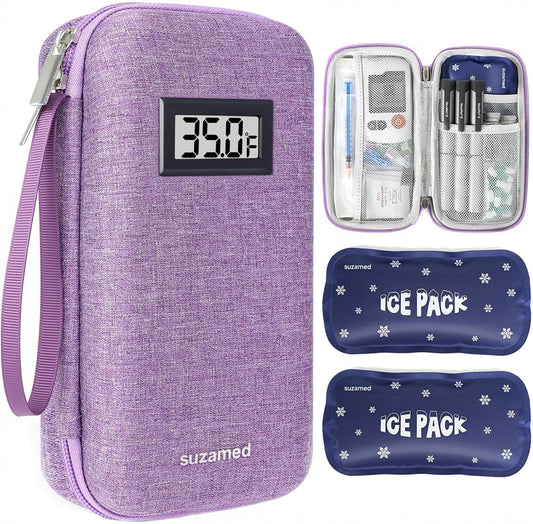 suzamed estuche frontal morado mostrando capacidad y diseño portátil