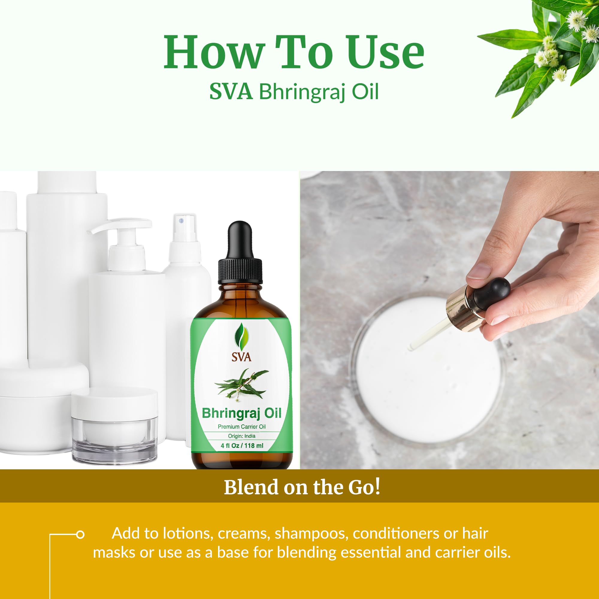 SVA ORGANICS frasco 118 ml junto a objeto de referencia, muestra tamaño