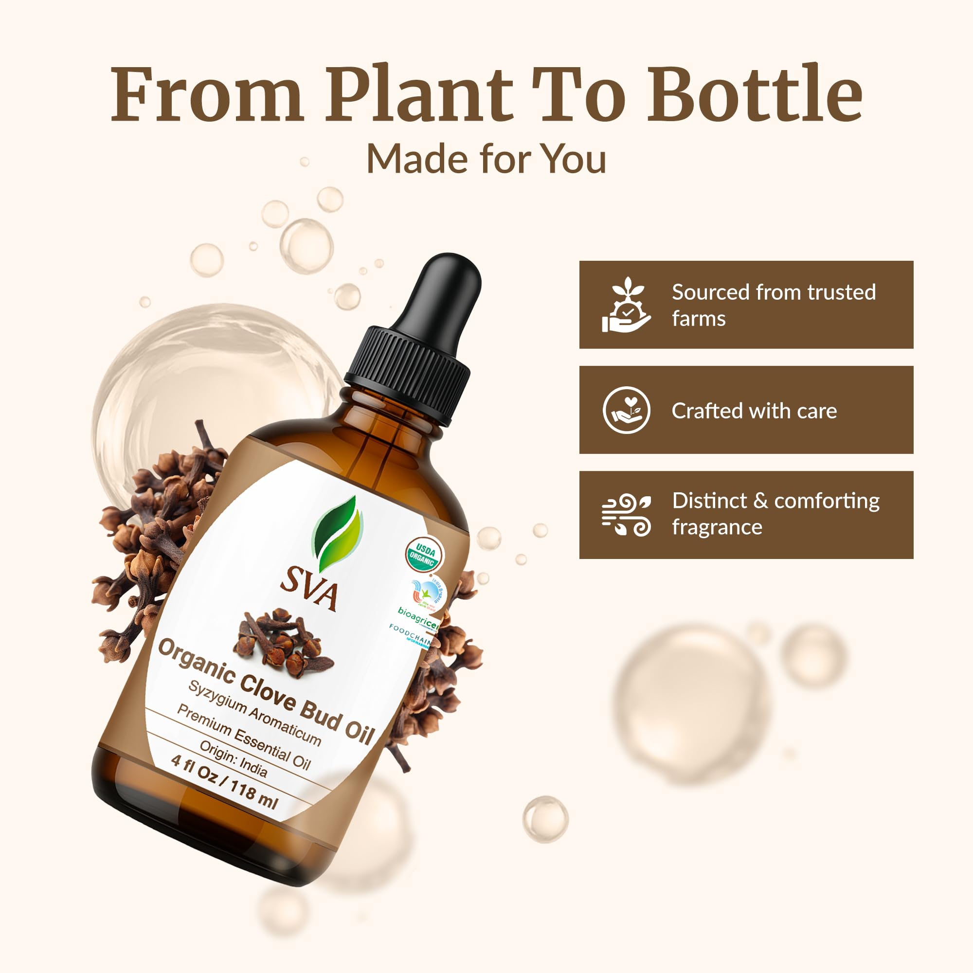 SVA ORGANICS etiqueta orgánica en primer plano indicando pureza y origen