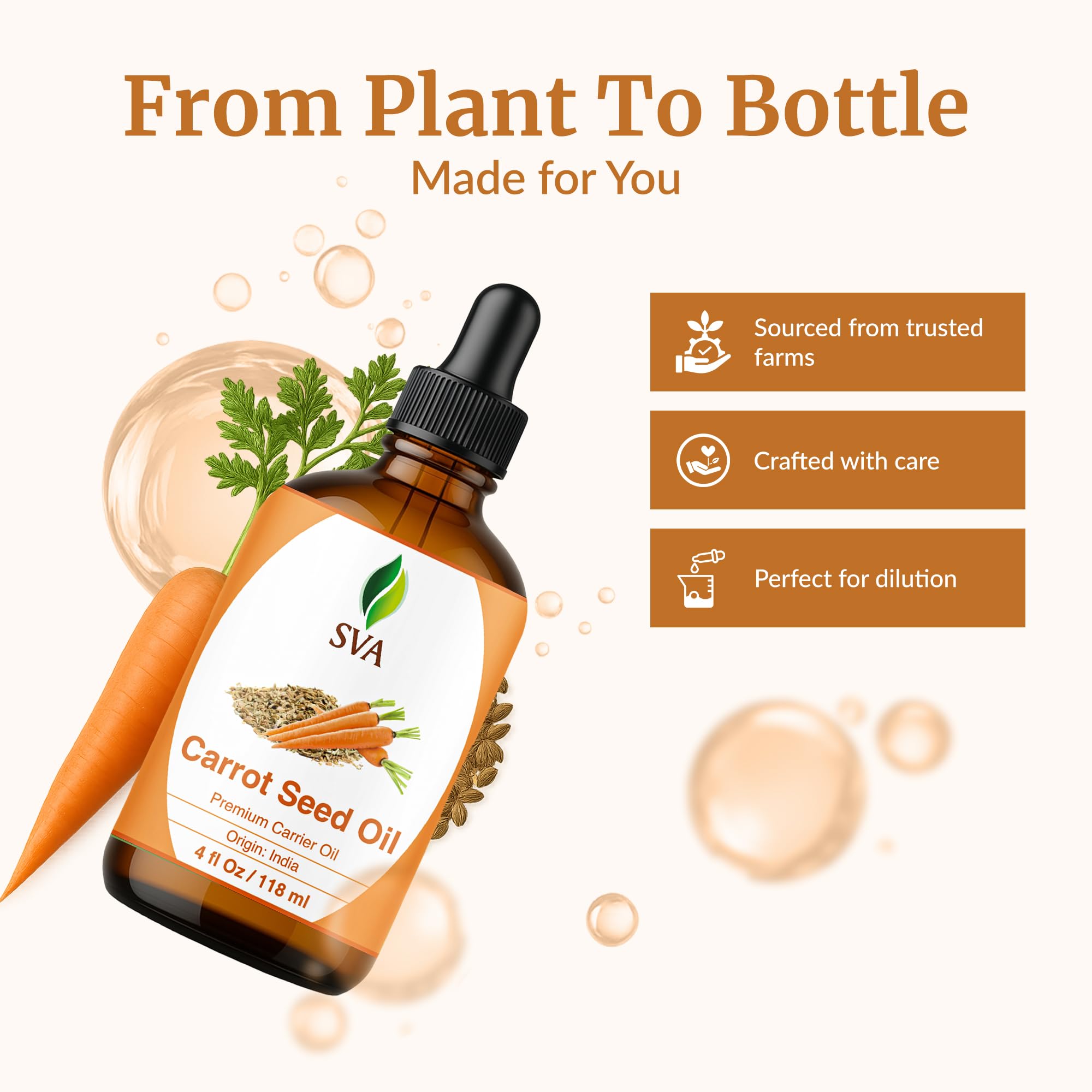 SVA ORGANICS botella 118 ml al lado de una regla para referencia de tamaño