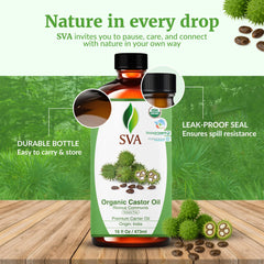 SVA ORGANICS etiqueta con información de prensado en frío y sin hexano como distintivo