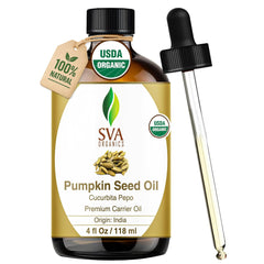 SVA ORGANICS frasco de cristal mostrando etiqueta y beneficios