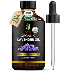 SVA ORGANICS frasco frente mostrando etiqueta clara y beneficio aromático