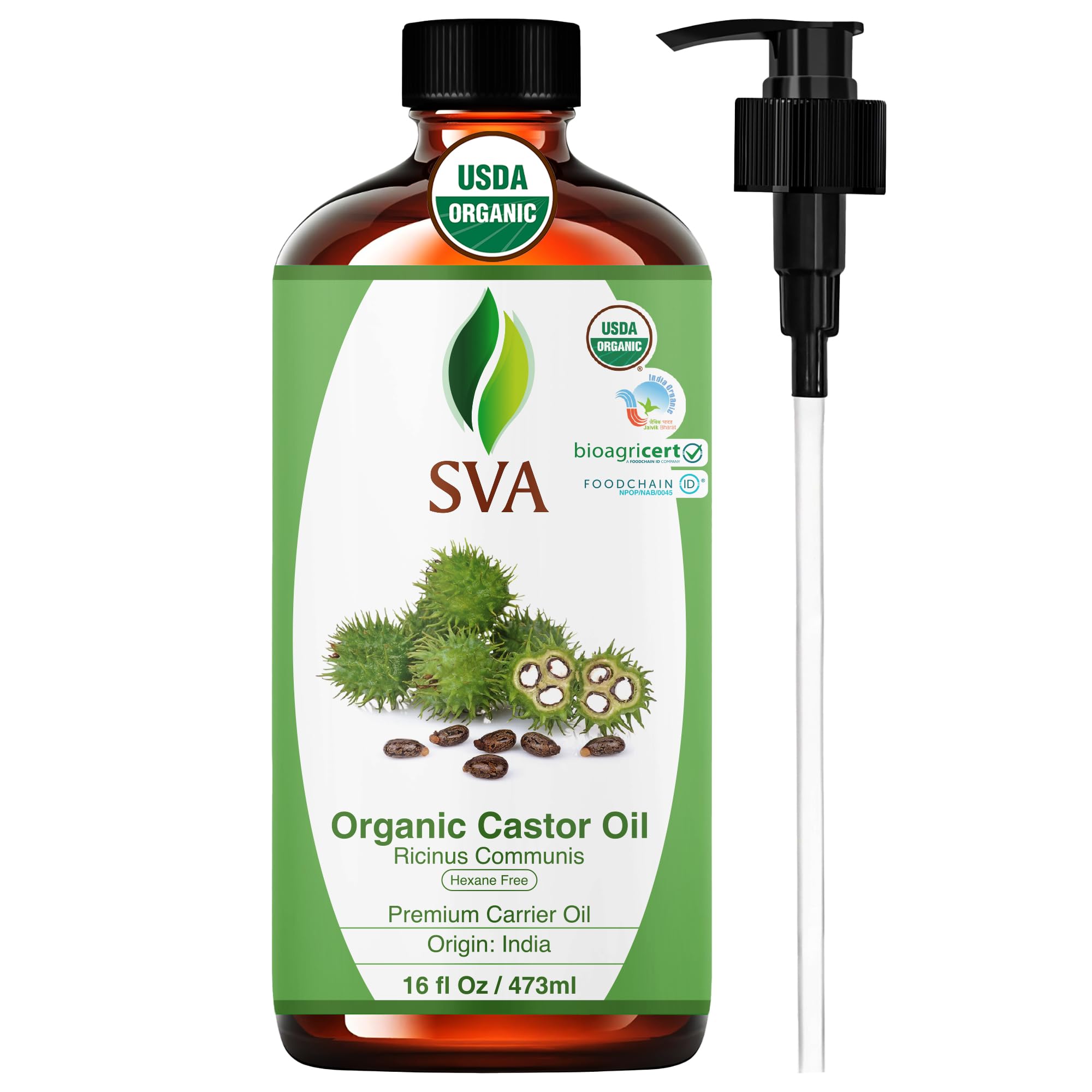 SVA ORGANICS frasco frontal 16 oz mostrando presentación y beneficio de formato grande