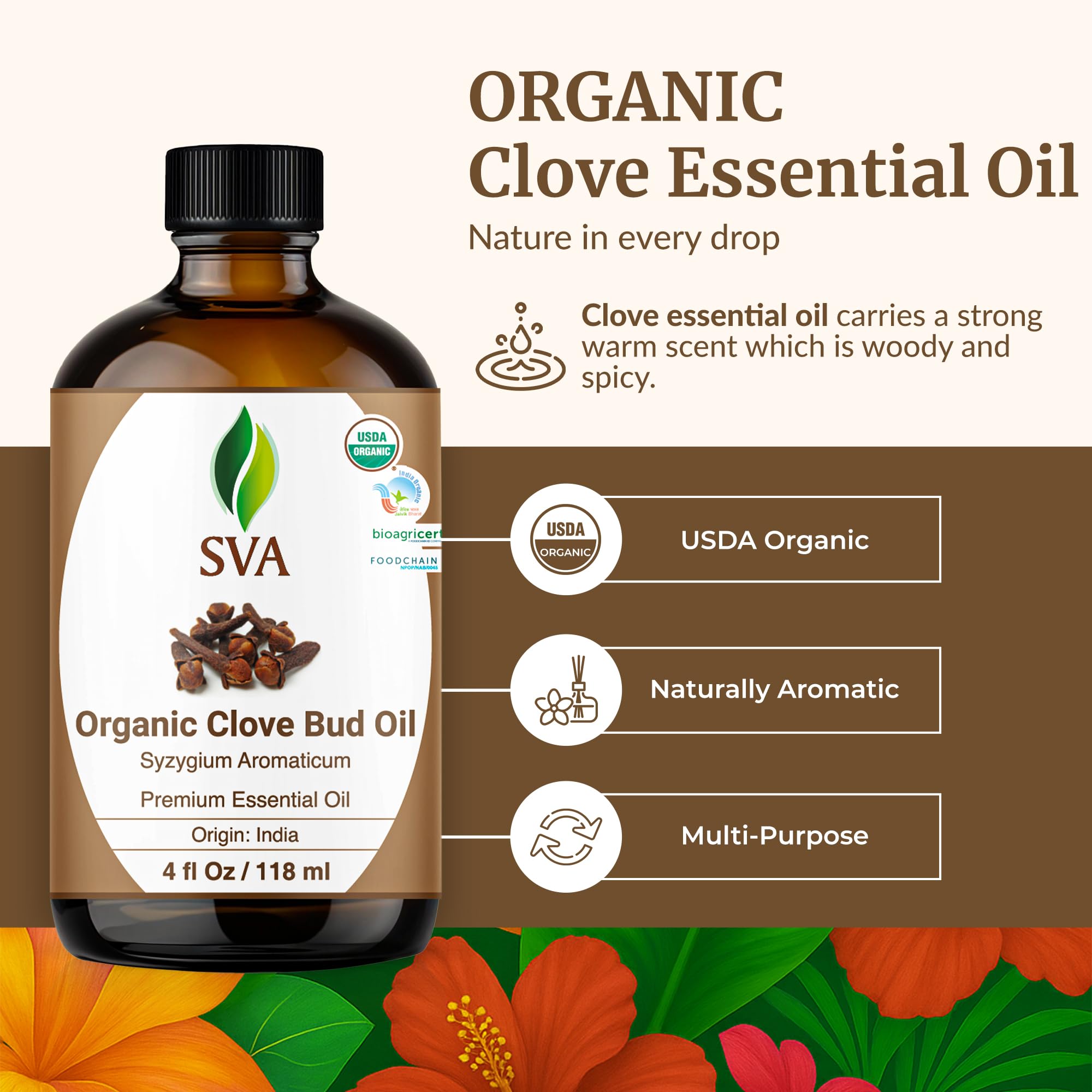 SVA ORGANICS gotero vertiendo aceite, embalaje visible y aplicación precisa