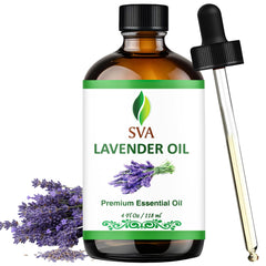 SVA ORGANICS botella frontal de lavanda mostrando etiqueta y cuentagotas, práctico y puro