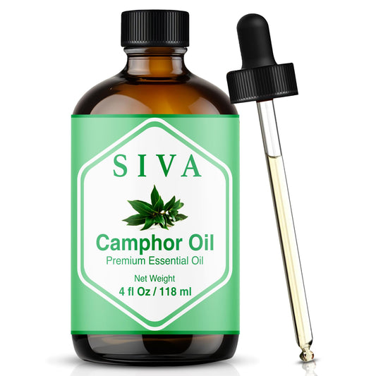SVA ORGANICS botella frontal de Siva Camphor mostrando presentación ámbar y gotero