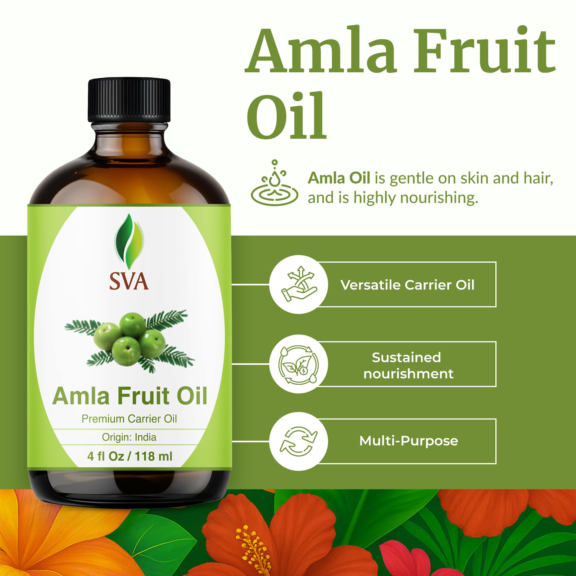 SVA ORGANICS textura del aceite de amla en gota, resaltando pureza y absorción