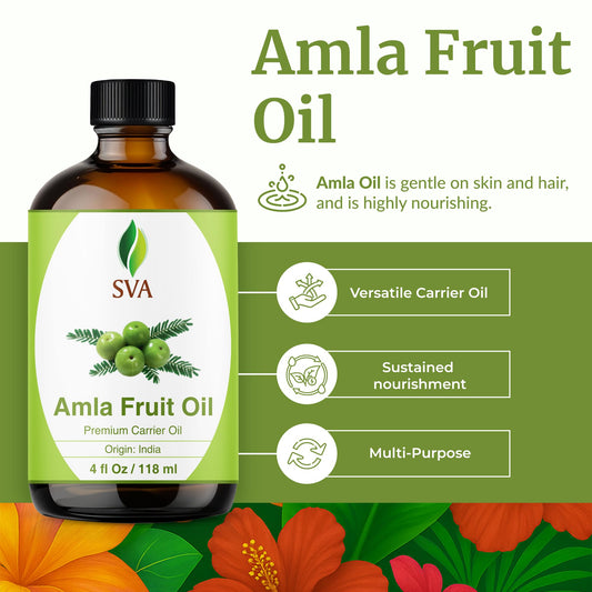 SVA ORGANICS textura del aceite de amla en gota, resaltando pureza y absorción