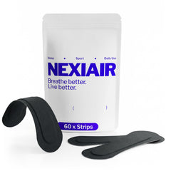 SVARA NEXIAIR empaque frontal negro mostrando 60 tiras, compacto y portátil