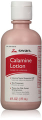 Swan loción calamina vista frontal mostrando etiqueta y beneficios