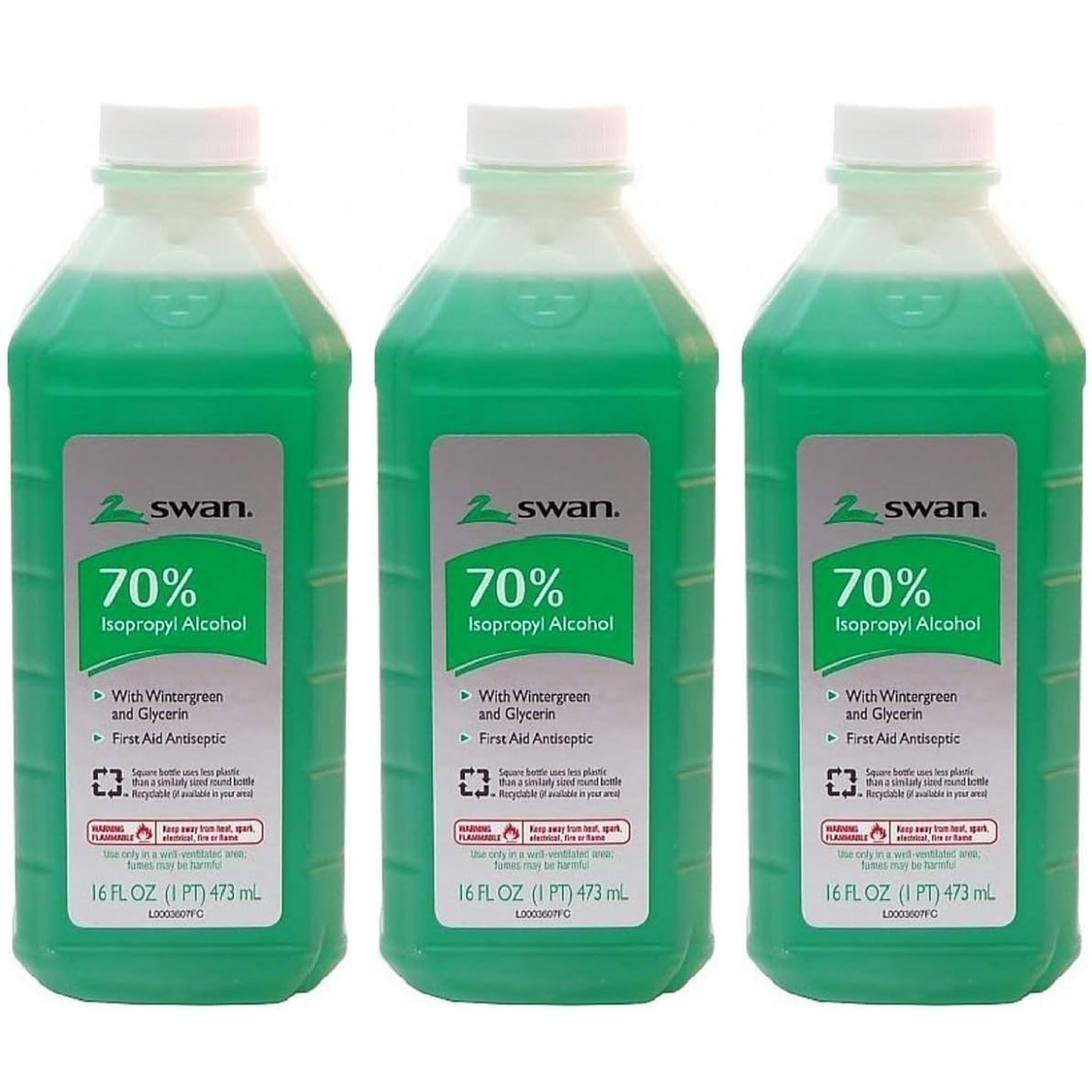 Swan frente paquete tres botellas 16 oz con aroma wintergreen, conveniente