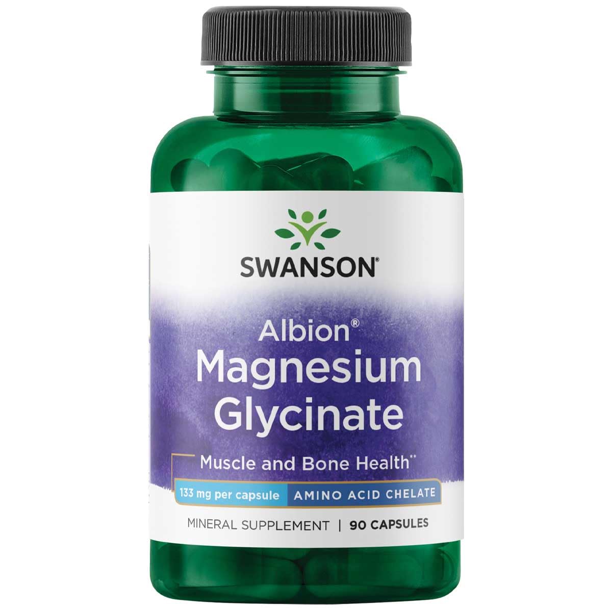 Swanson Albion Chelated Magnesium vista frontal del frasco y etiqueta, claridad de producto