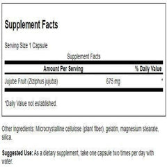 Detalle de cápsula Swanson azufaifa-fruta, fácil de tragar para uso diario.