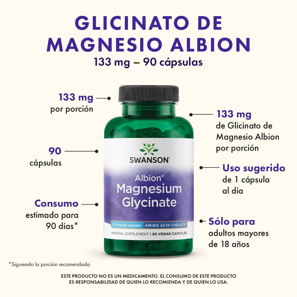 Swanson Albion Chelated Magnesium cápsula en primer plano, muestra textura y conveniencia