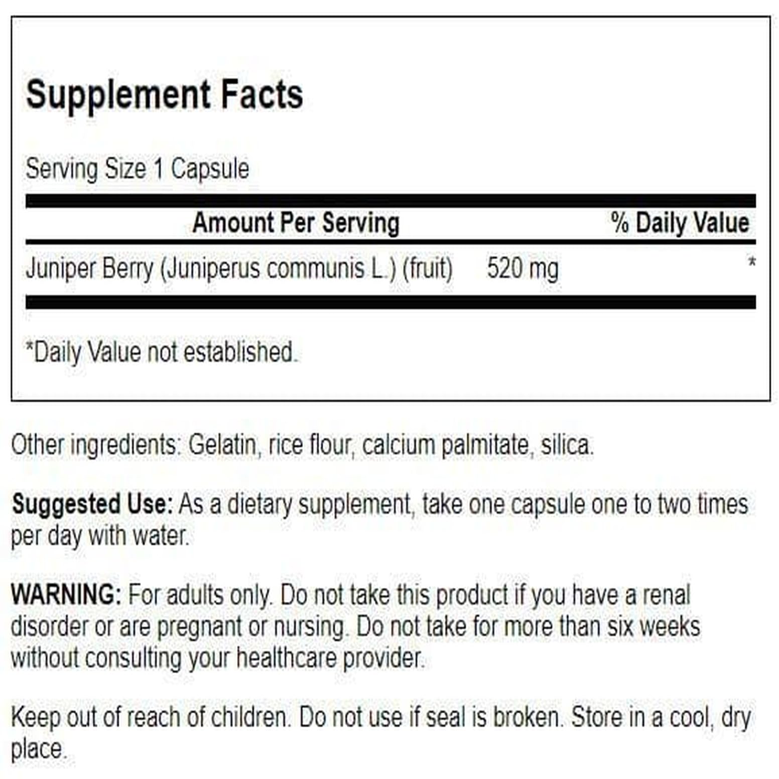 Cápsulas Swanson de enebro (52 mg) para apoyo al equilibrio hídrico diario.