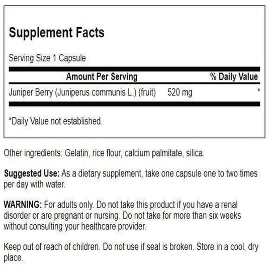 Cápsulas Swanson de enebro (52 mg) para apoyo al equilibrio hídrico diario.